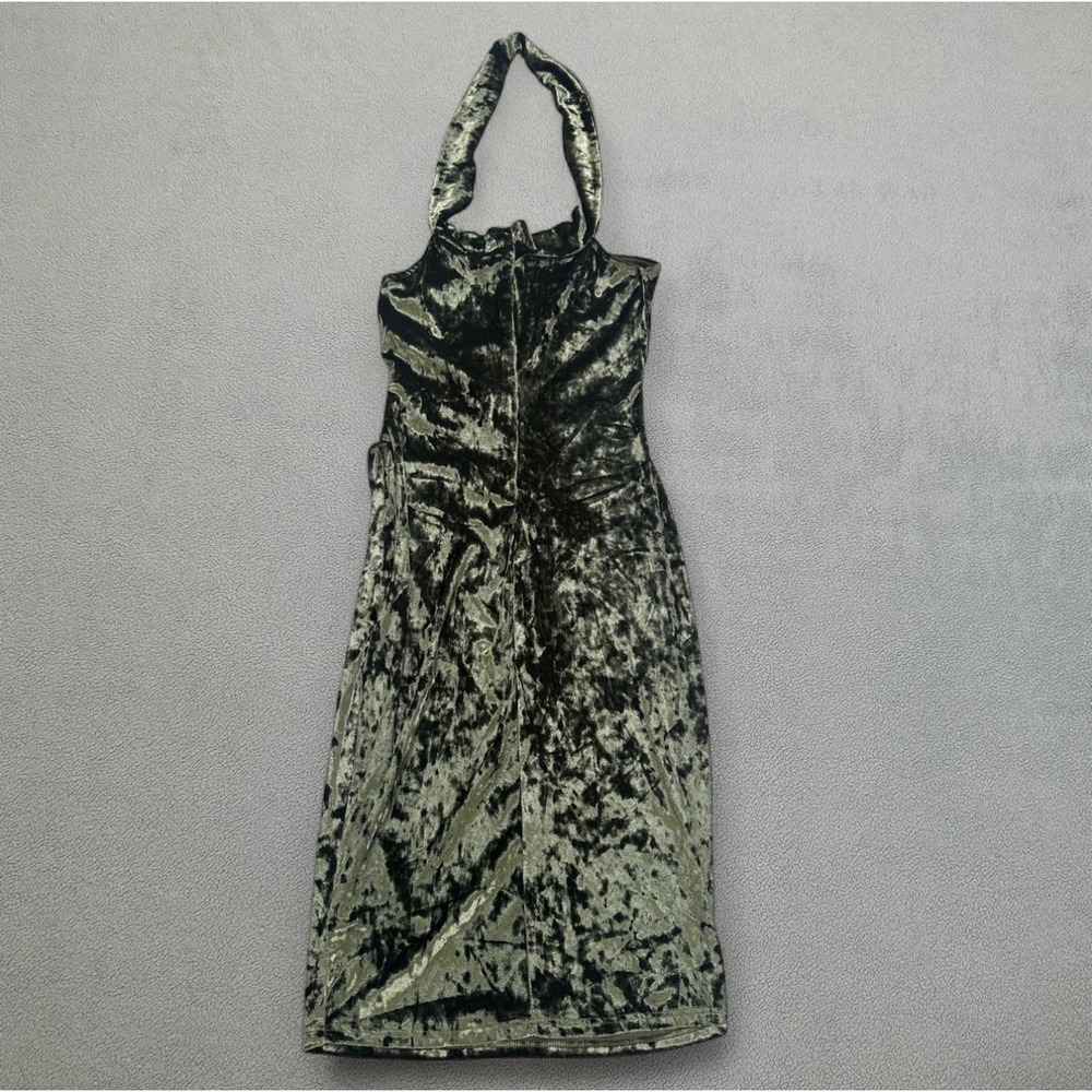 NWOT Sarah La Mini Dress M Olive Green Velvet Halter Cutout MADE IN USA Party